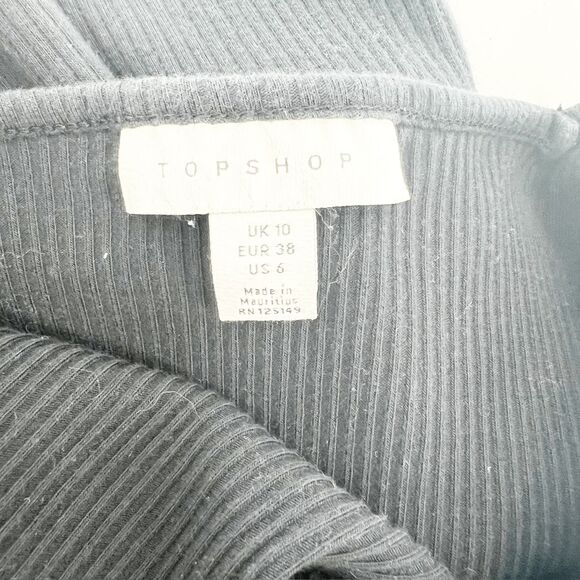 Topshop Ribbed Knit Bodysuit Top Womens Size 6 Black Square Neck Sleeveless Tank - Picture 4 of 5